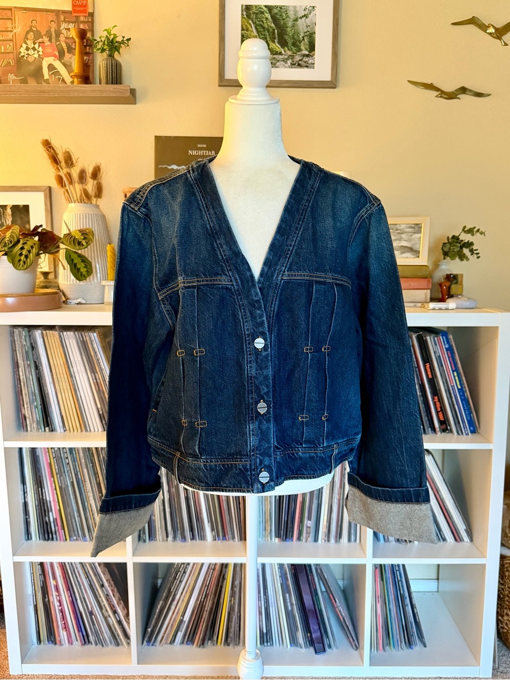 TWP Size Large Dusty Dark Wash Denim Bomber Jacket